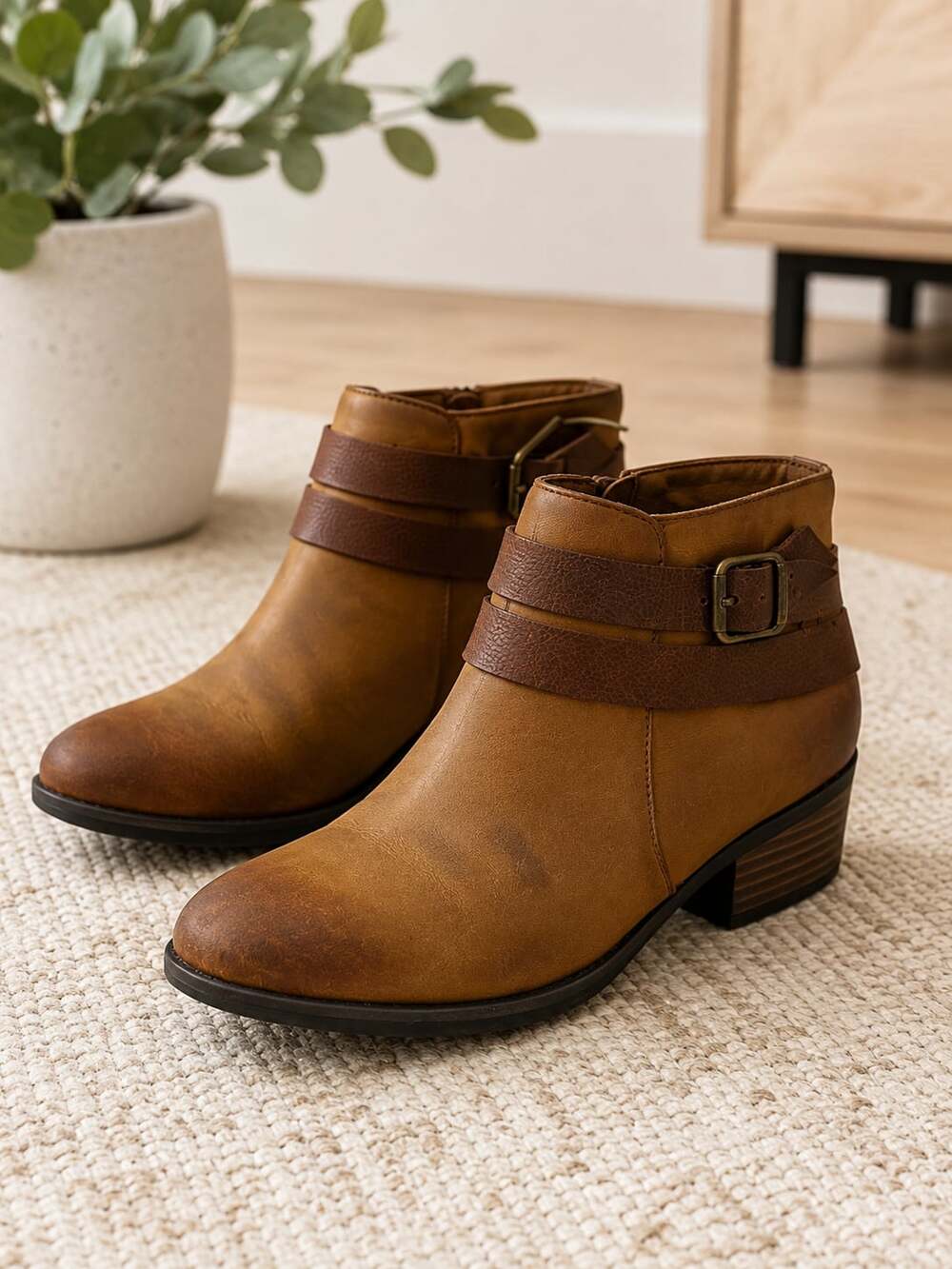 Clarks Maypearl Nala Tan Leather Ankle Boots Buckle Zip Booties Womens 9 M